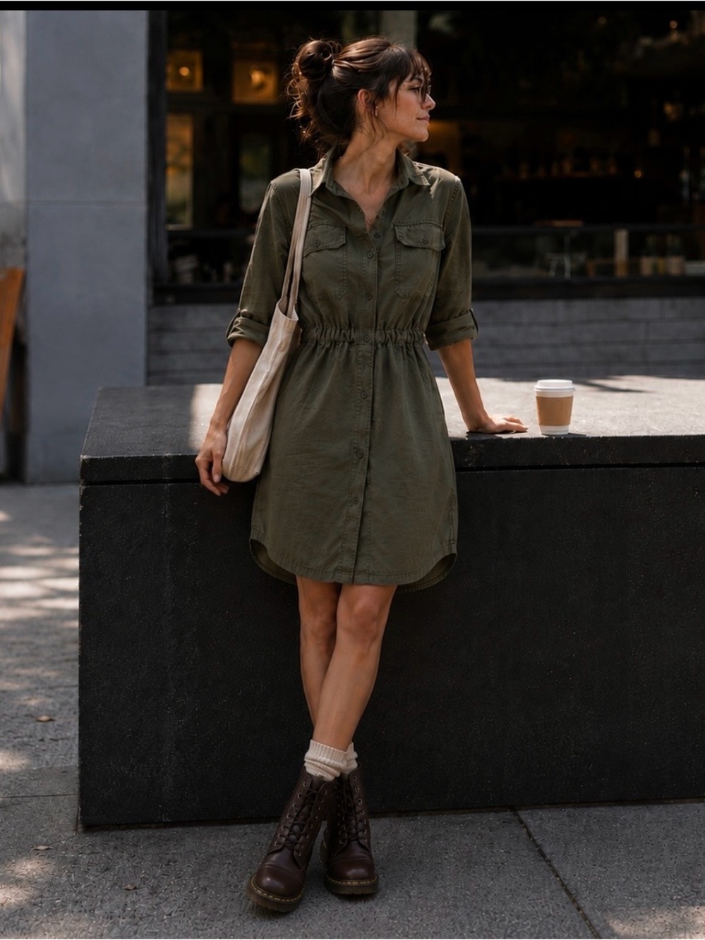 NWT Outerknown Traveler Utility Shirtdress Olive Green Organic Cotton Size L